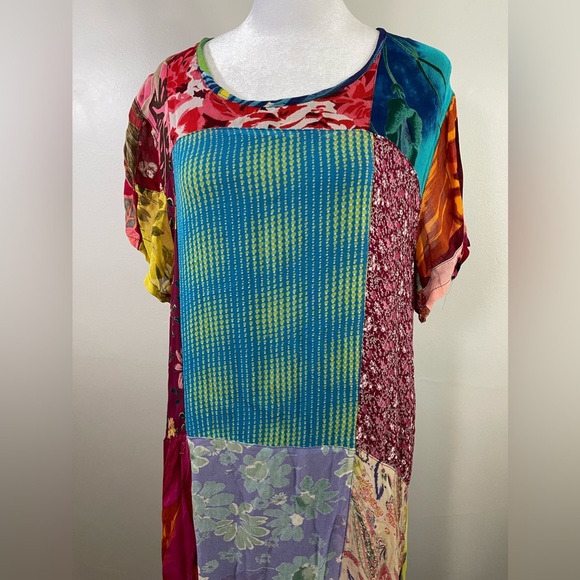 VTG Sacred Threads Quirky Bohemian Patchwork Lined Pencil Maxi Dress Sz S Hippie - Picture 2 of 10